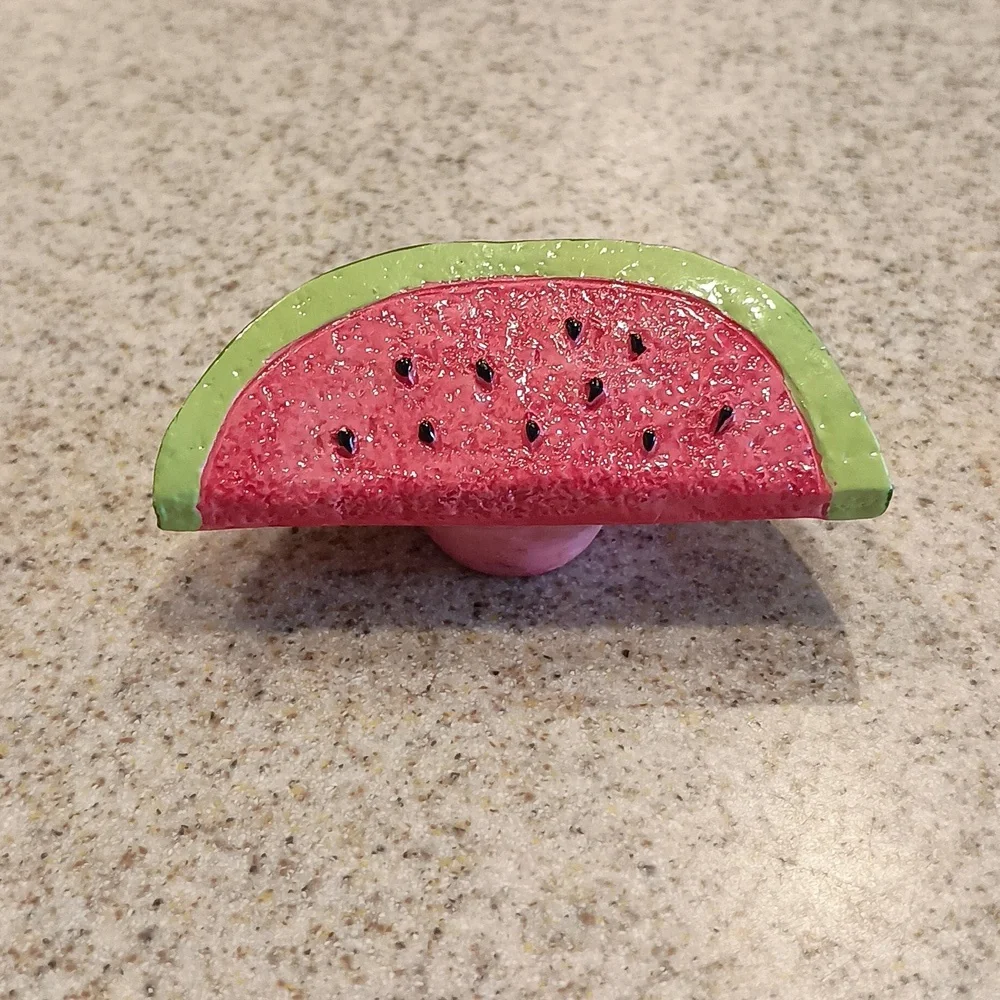 6 Watermelon Slice Cabinet Knob — Red and Green Decorative Drawer Pull NWOT